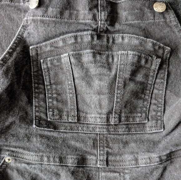 Black Distressed Denim Floral Patch Overalls Indie Boho Chic Cottage core Large - Picture 13 of 15